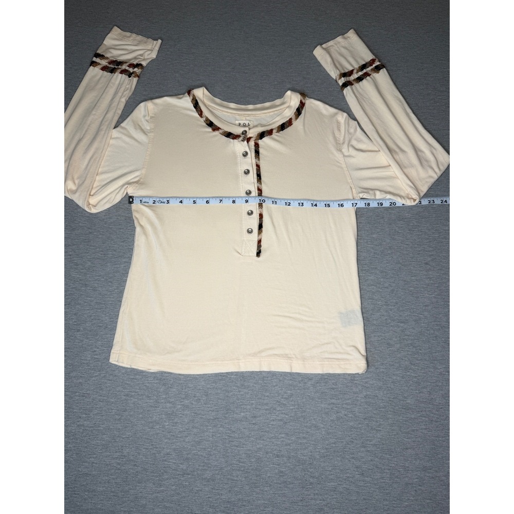 POL Womens Cream Henley Long Sleeve Top Chevron Trim YKT690 Size M - Picture 4 of 9